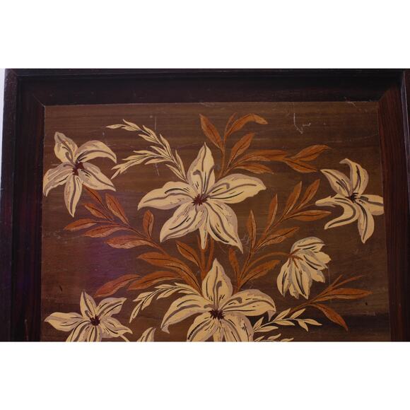 MCM 60s 70s Flowers in a Vase, Wooden Plaque Mosaic, Framed, Floral Design - Picture 2 of 6